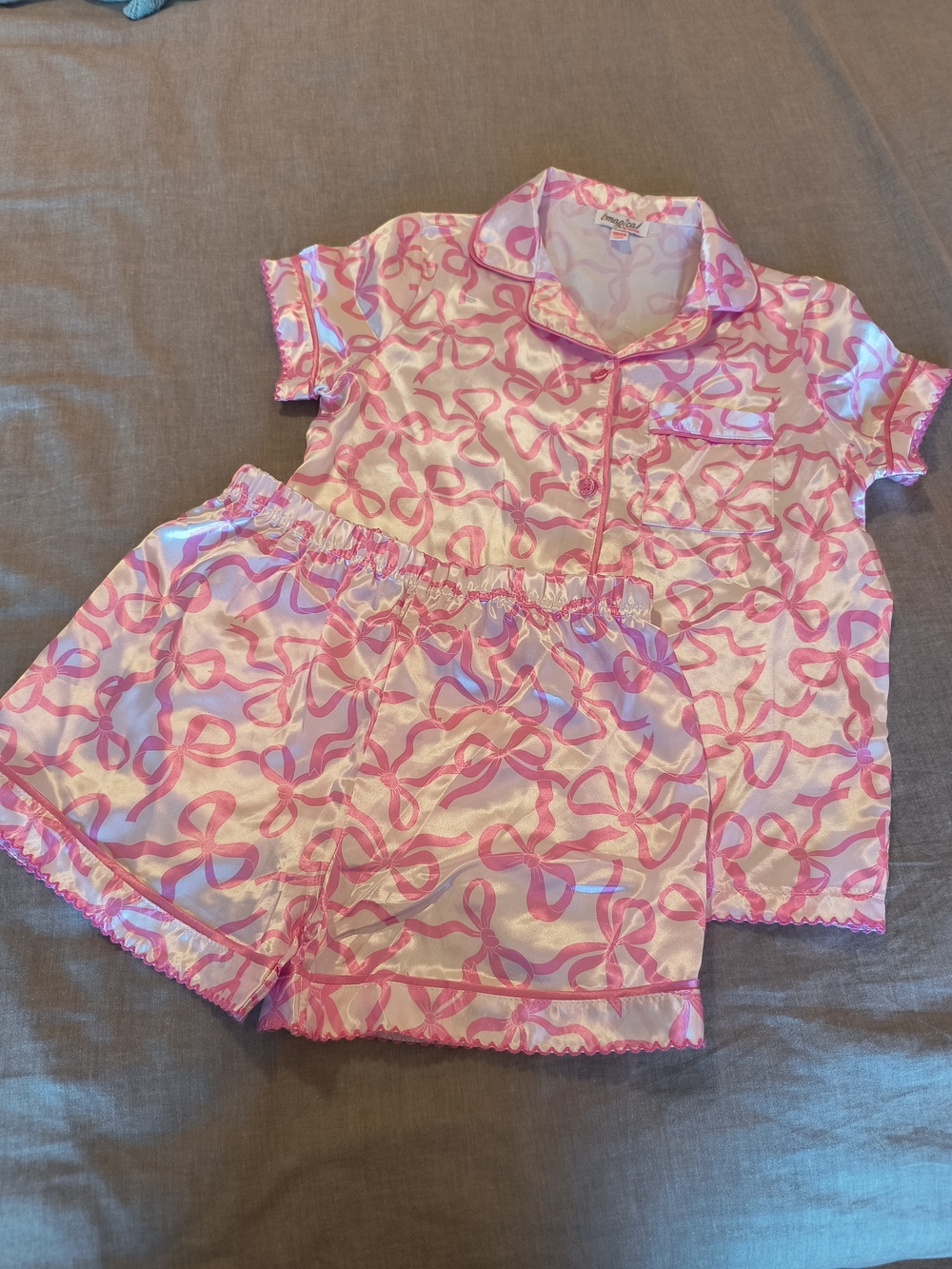 Pink Ribbon-Print Kids Pajama Set - Unbranded